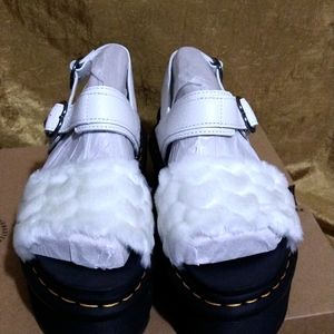Dr. Martens Voss white hearts Fluffy Faux platform sandals